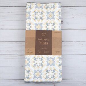 Kitchen Dish Drying Mat Set of 2 Gray Yellow Medallions 15x20